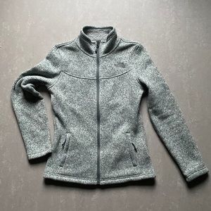 Heather green North face knit fleece full zip jacket